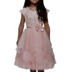 Jona Michelle Petal Baby Pink Princess Floral Lace Sequin Tiered Tule Sz 12 NWOT